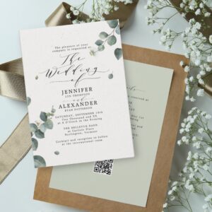 Elegant Eucalyptus Wedding All in One RSVP QR Code Invitation