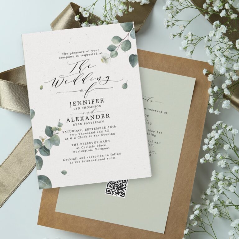 Elegant Eucalyptus Wedding All in One RSVP QR Code Invitation