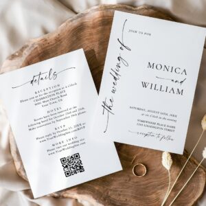 Elegant Minimalist Calligraphy Black White Wedding Invitation