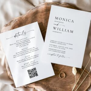 Elegant Minimalist Calligraphy Black White Wedding Invitation