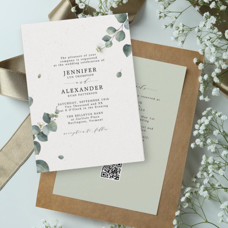 Elegant Eucalyptus Wedding All in One RSVP QR Code Invitation