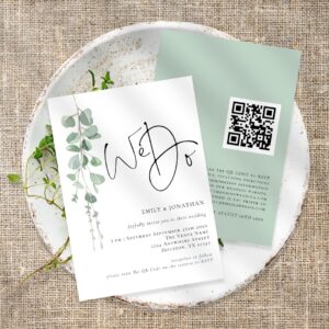 Modern Eucalyptus We Do QR Code Wedding Invitation