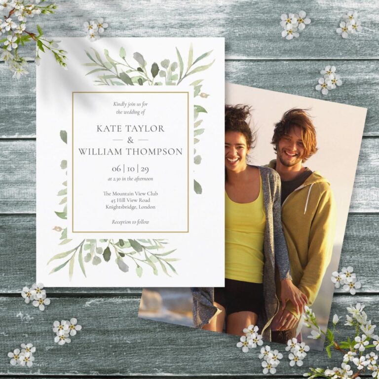 Greenery Leaves Wedding Photo Invitation Postcard