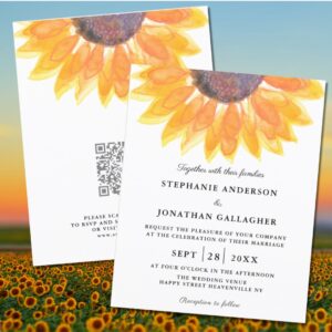 Budget Sunflower QR Code Wedding Invitation