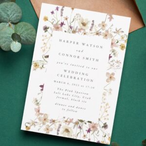 Formal Abundance Dried Wildflower Pampas Wedding Invitation