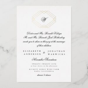 Classic Calligraphy Monogram Gold Deco Wedding Foil Invitation