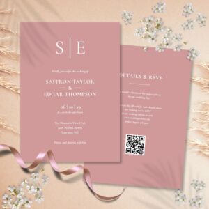 Monogram Dusty Rose QR Code Wedding Invitation