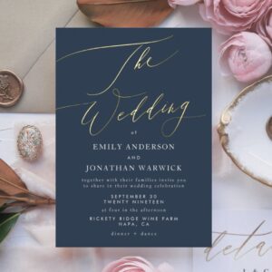 Navy Blue Elegant Gold The Wedding Foil Invitation