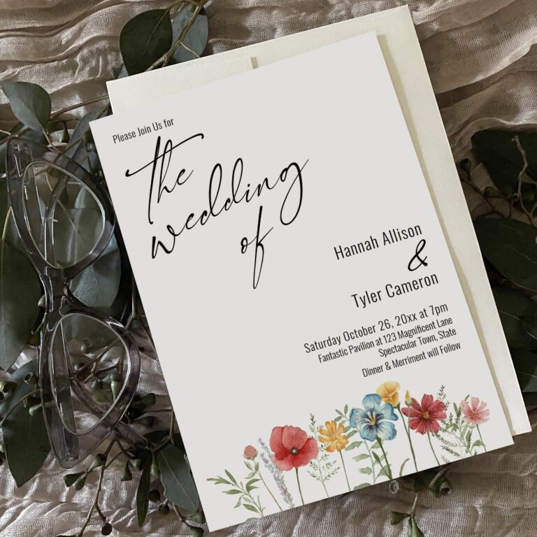 Elegant Typography Watercolor Wildflower Wedding Invitation