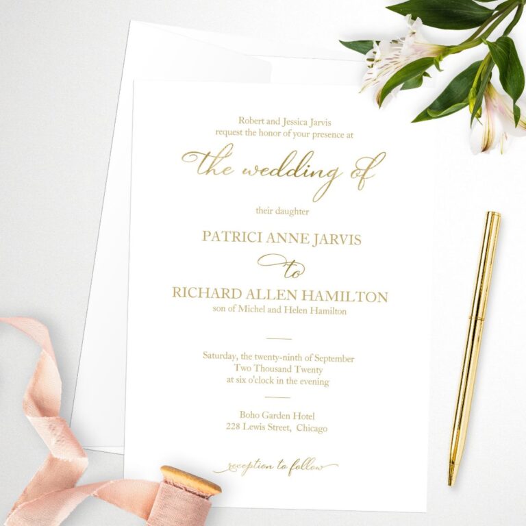 Simple Elegant Gold Foil Script Classic Wedding Invitation