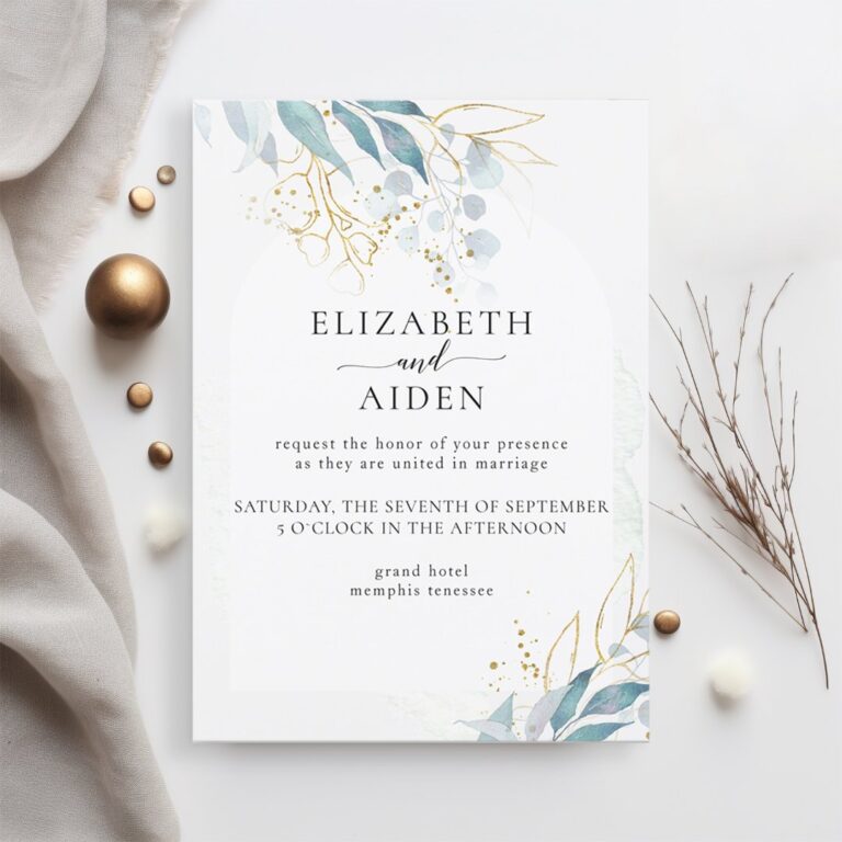 Blue Gold (Imitate) White Wedding Collection Invitation