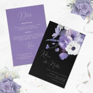 Dark Lilac & Lavender Floral All in One Wedding Invitation