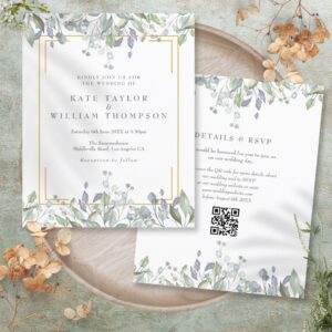 Budget Lilac Floral QR Code Wedding Invitation