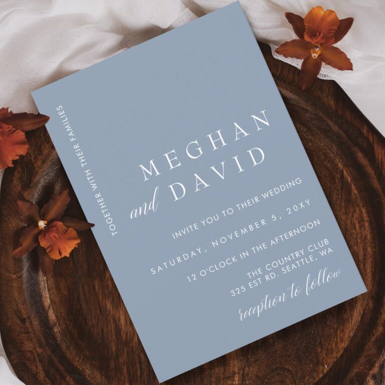 Simple Elegant Minimal Modern Dusty Blue Wedding I Invitation