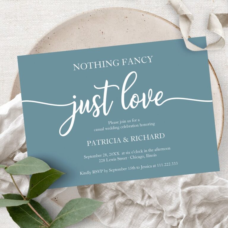 Nothing Fancy Just Love Casual Wedding Dusty Blue Invitation