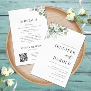 Eucalyptus Floral Minimal Plain All in One Wedding Invitation