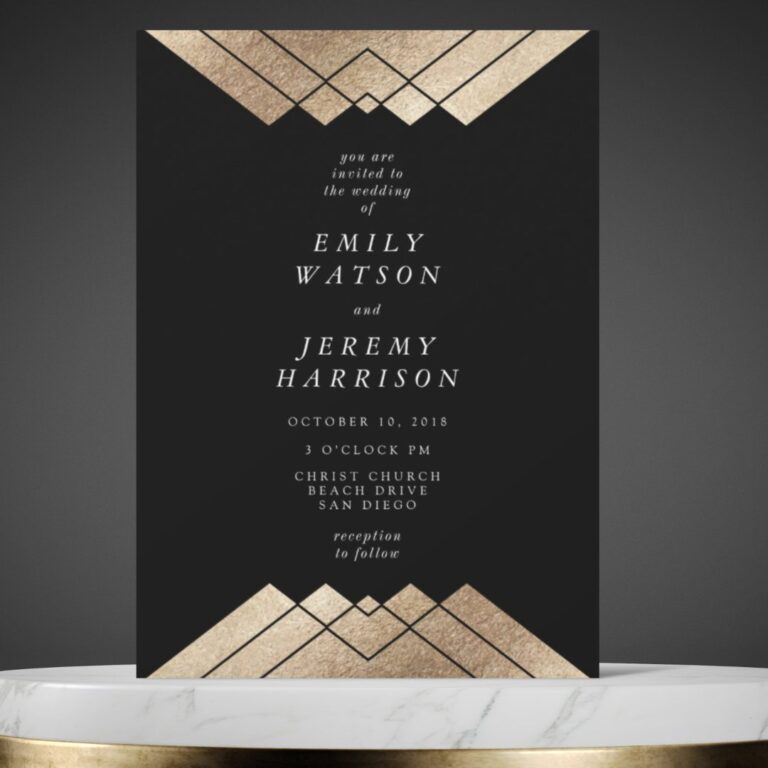 Geometric Black Gold Gatsby Wedding Invitation