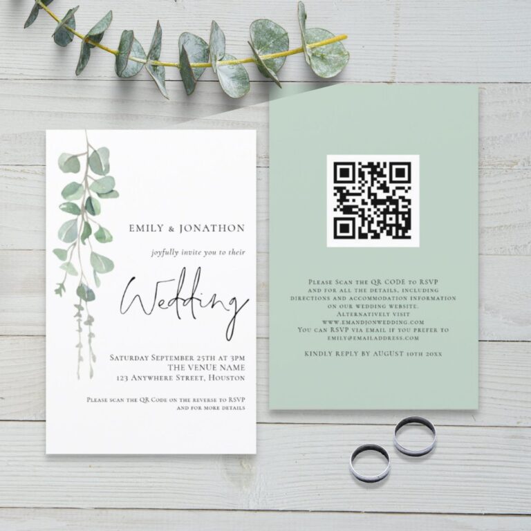 Budget Eucalyptus QR Code Script Wedding Invite