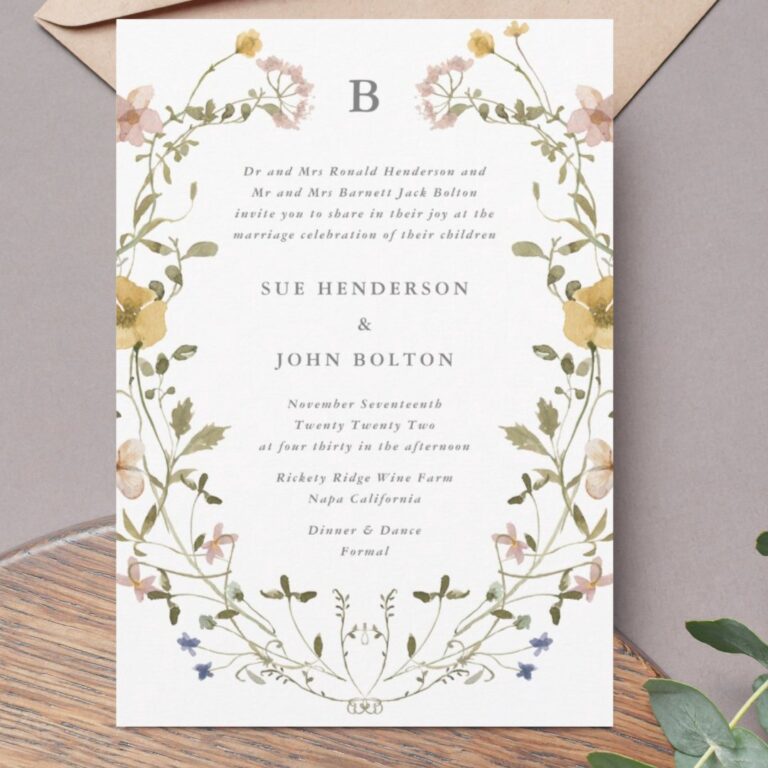 Classic Abundance Dried Wildflower Pampas Wedding Invitation