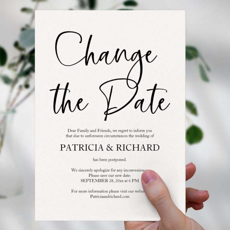 Change The Date Simple Wedding Postponed Invitation