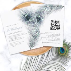 Budget Peacock Feather QR Code Wedding Invite