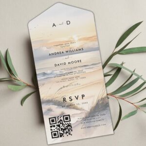 Tranquil Beach Sunset Boho Destination Wedding All In One Invitation