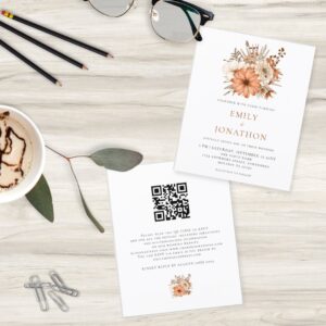 Budget Autumn Florals QR Code Wedding Invitation