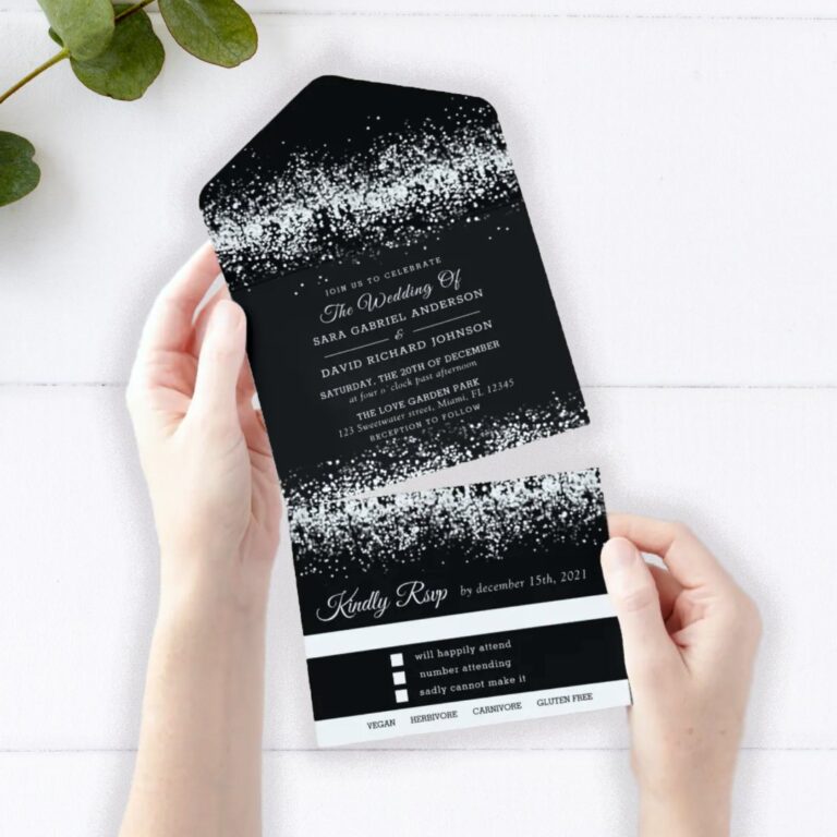 Black Glitter Silver Wedding All In One Invitation