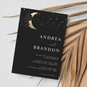 Gold Celestial Mystic Moon All in One Wedding Invitation