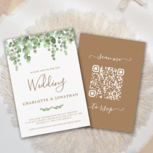 Budget Eucalyptus QR Code Wedding Invitation