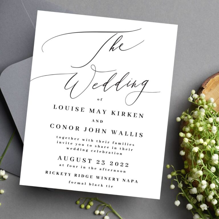 The Wedding Budget black on white Elegant Invite