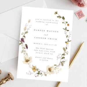 Abundance Dried Wildflower Pampas Wreath Wedding Invitation