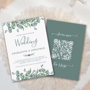 Budget Eucalyptus Green QR Code Wedding Invitation