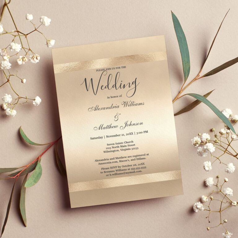 Elegant Champagne Gold Glamour Luxury Wedding Invitation