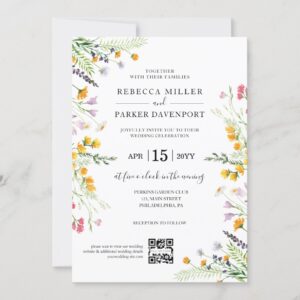 Wildflowers spring modern Wedding QR Code Invitation