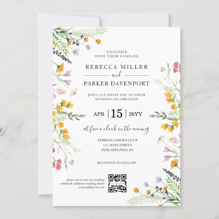 Wildflowers spring modern Wedding QR Code Invitation