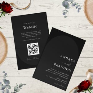 Minimalist Black Arch & QR Code All in One Wedding Invitation