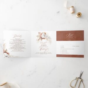 Terracotta Floral Exotic Modern Boho Wedding Tri-Fold Invitation