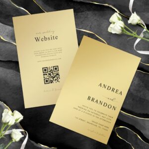 Gold & Black Metallic QR Code All in One Wedding Invitation