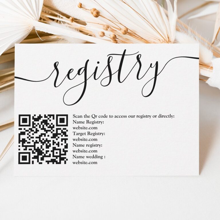 Simple elegant black white wedding registry invitation