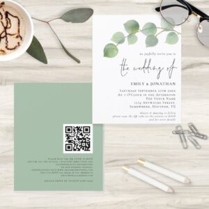 Budget Eucalyptus QR Code Wedding Invitation