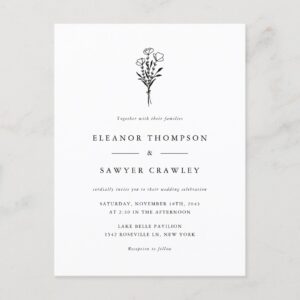 Black Minimalist Floral Bouquet Wedding Invitation Postcard