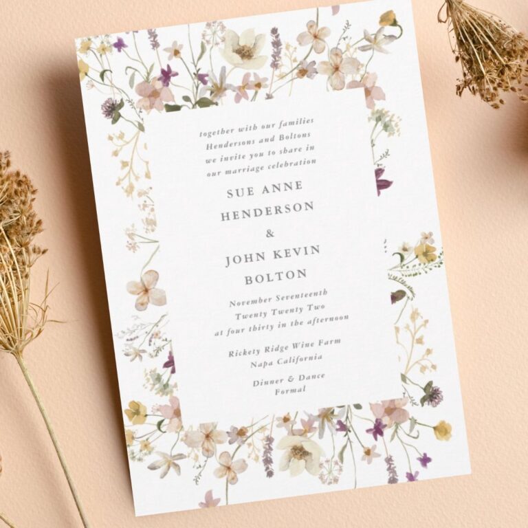 Framed Abundance Dried Wildflower Pampas Wedding Invitation