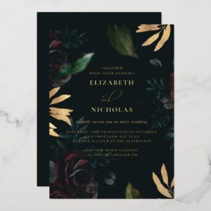 Dark Velvet Burgundy Rose | Autumn Winter Wedding Foil Invitation