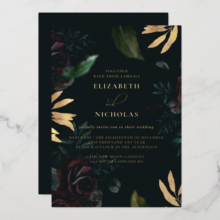 Dark Velvet Burgundy Rose | Autumn Winter Wedding Foil Invitation