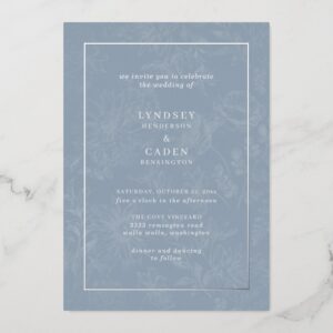 Elegant Romantic Floral Dusty Blue Wedding Silver Foil Invitation