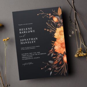 Black Elegant Fall Floral Wedding Invitation