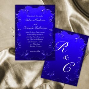 Royal Blue Flourishes Classic Elegant Wedding Invitation