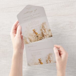 Boho Fall Flowers Wedding All In One Invitation