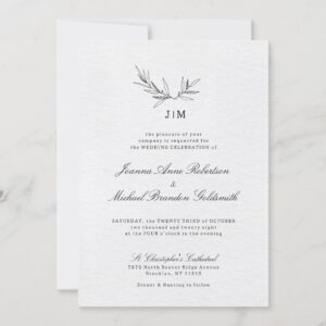 Simple Minimalist Modern Eucalyptus Olive Wedding Invitation